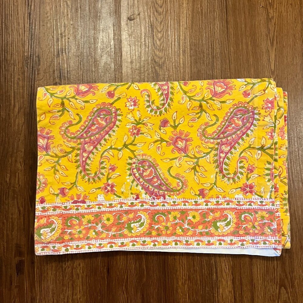 Vtg Pottery Barn Indian Block Print Paisley Table Runner